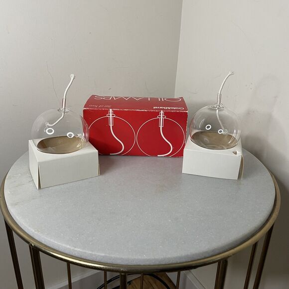 Crate & Barrel Handblown Clear Art Glass Oil Lamps -MCM Style - Old New Stock - Picture 4 of 11